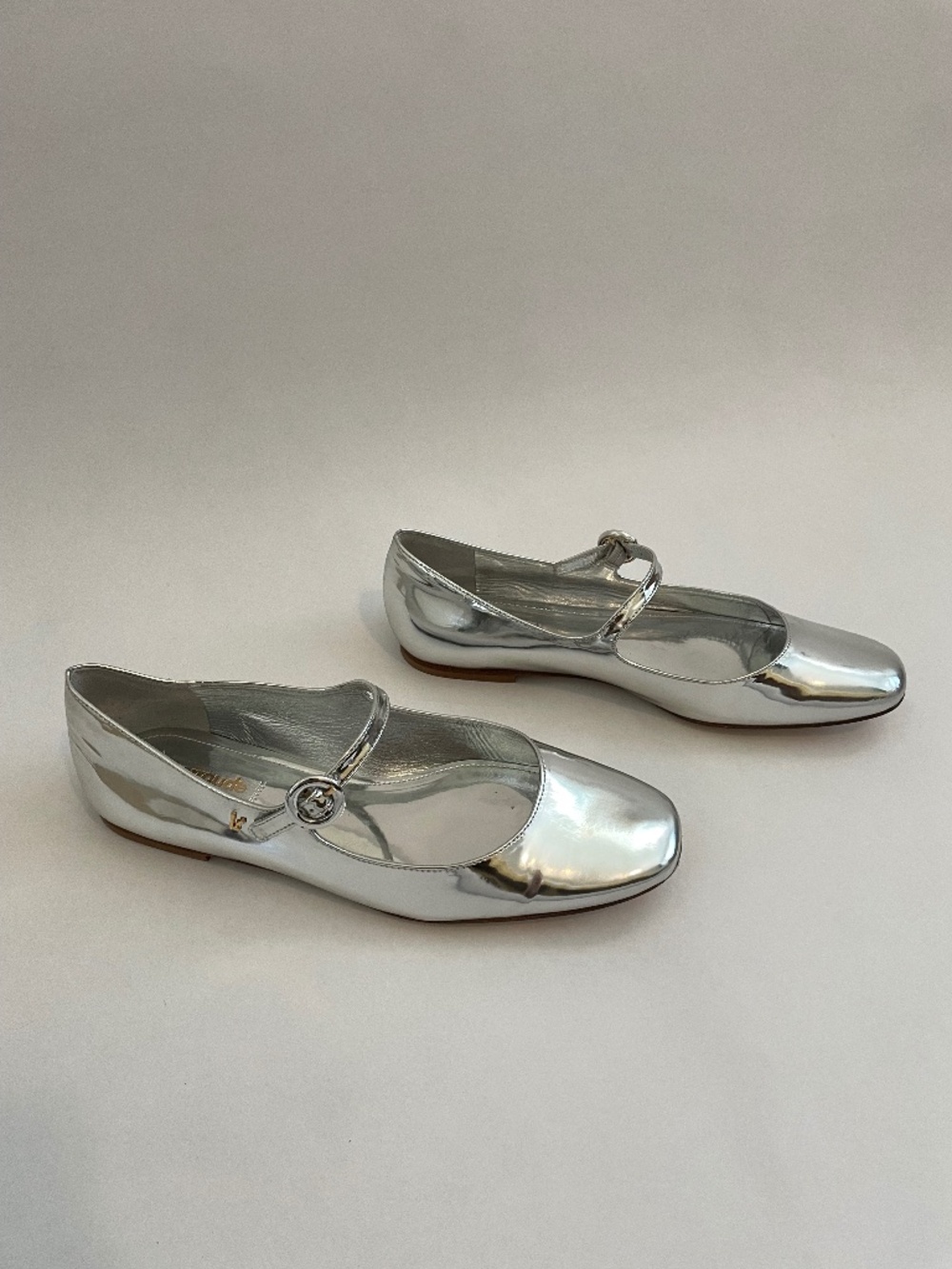 New Larroude Blair Metallic Silver Patent Leather Ballet Flat, Size 8